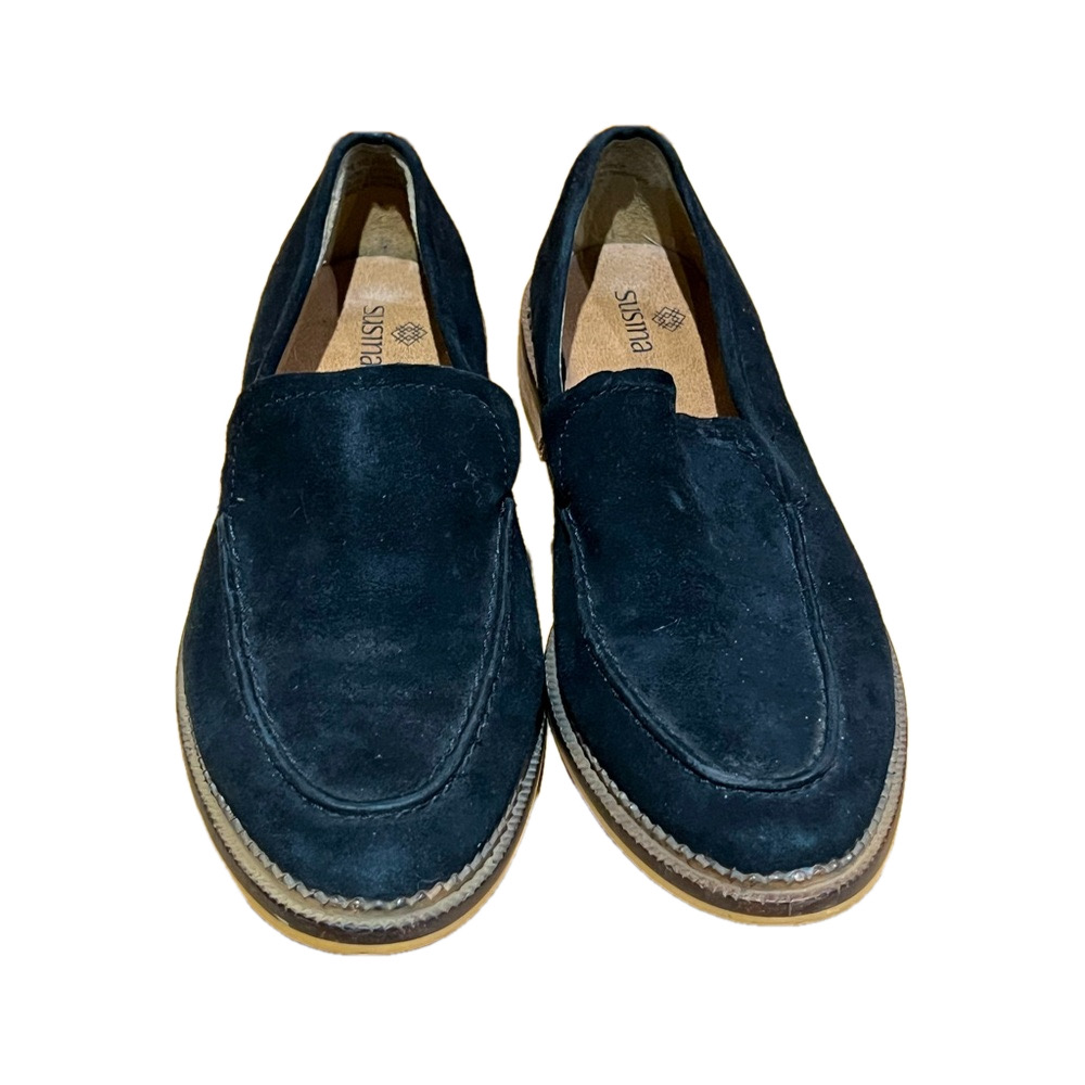 SUSINA Black Suede Leather Loafers